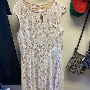 White and beige knee length dress